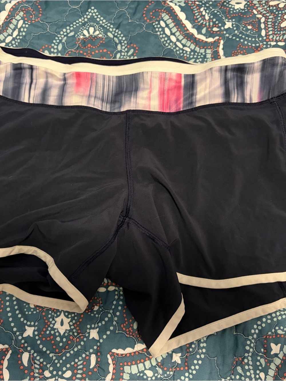 lululemon Navy Shorts with Pink-Accented Striped Waistband